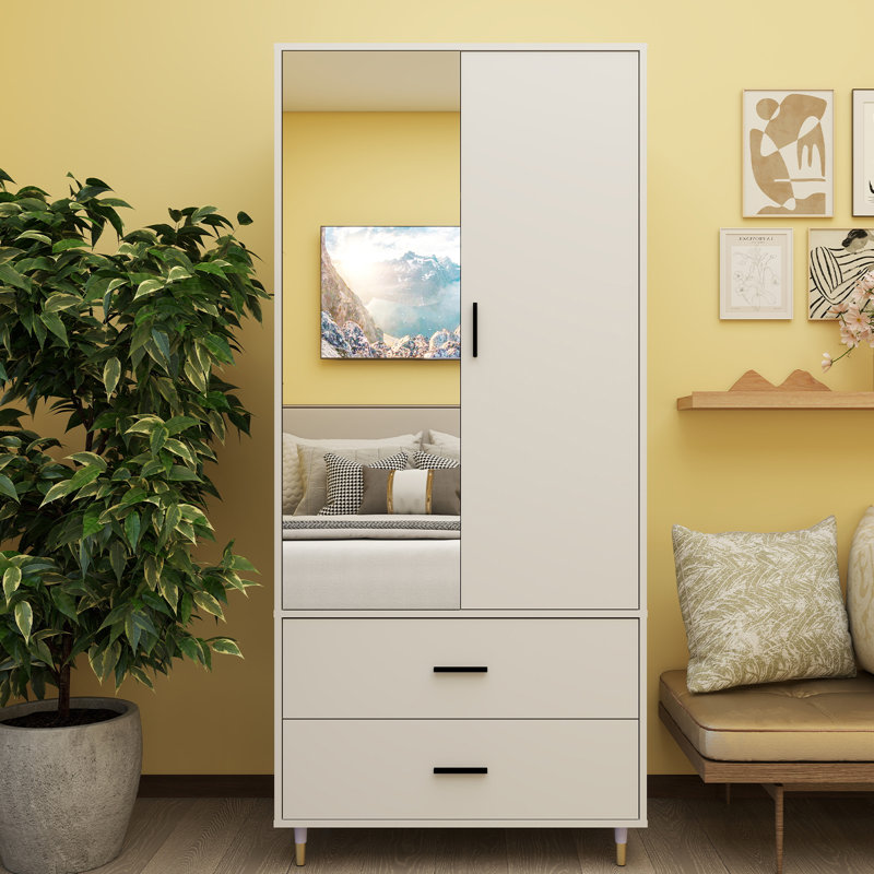 2 door wardrobe with mirror and drawers hotsell